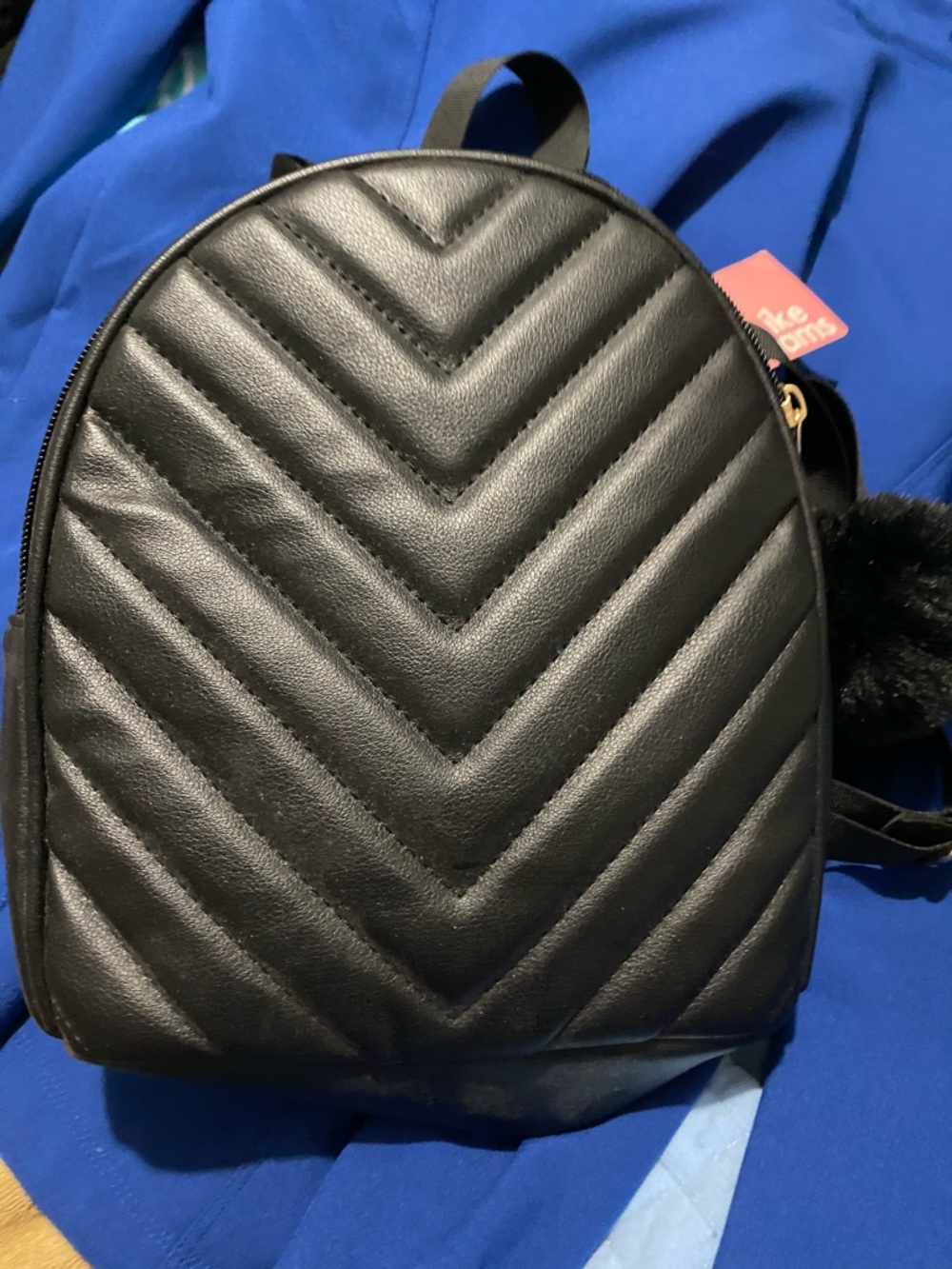 Chevron Quilted Black Mini Backpack - Unbranded